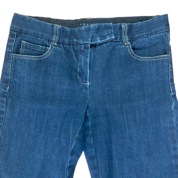 Theory Flare Jeans Low Rise Dark Wash 5 pocket EUC Trouser Style See Note, sz 2 - Picture 3 of 9